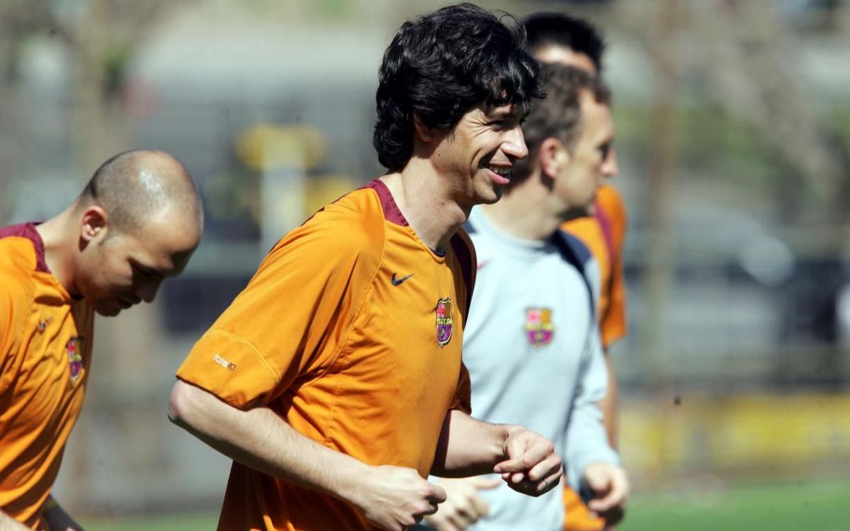 Albertini during a training session with Barça